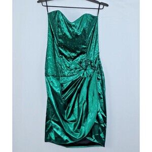 VTG  Gunne Sax by Jessica Mc CLINTOOK Emerald Green Glitter strapless Dress 9/10